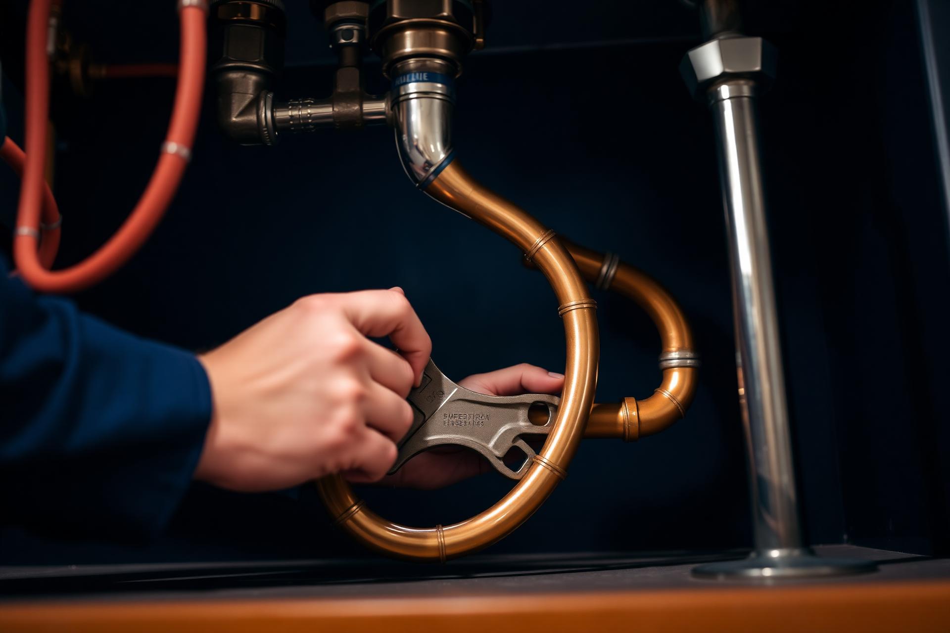 Professional plumber repairing copper pipes